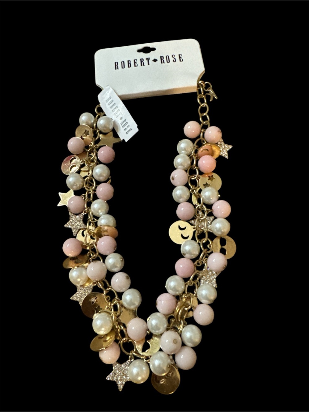 Robert Rose Pink, White & Gold Charm Necklace
